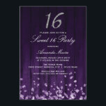 Invitation Diamant étincelant Purple Silver Sweet 16 Invitati<br><div class="desc">Elégante conception de bois rustique violet avec diamants et parties scintillant en chute étincelante 16. Plus de couleurs disponibles dans la boutique Little Bayleigh !</div>