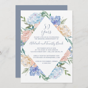 Invitation Diamant floral bleu Dusty 50e anniversaire du Mari