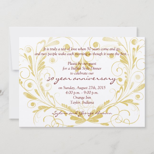 Invitation Diamant floral de coeur 50e anniversaire de Mariag (Devant)