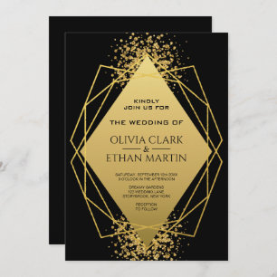 Invitation Diamant géométrique de l'or moderne sur noir pur