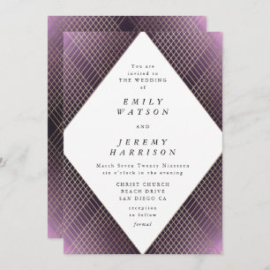 Invitation Diamant Géométrique violet Déco Gold Gatsby Mariag