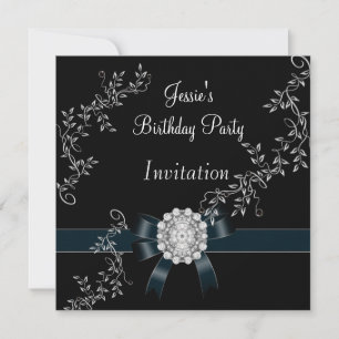 Invitation Diamant Joyau Noir Arc Argent