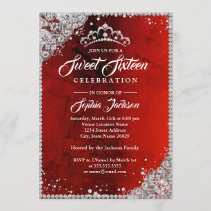 Invitation Diamant Lace Sparkle Rouge Seize Ans