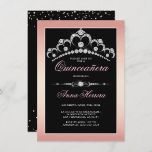 Invitation Diamant moderne Tiara Black Pink QUINCEAÑERA