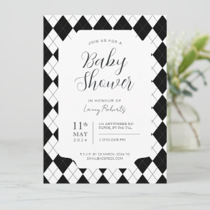 Invitation Diamant Noir et Blanc Argyle Genre Neutre