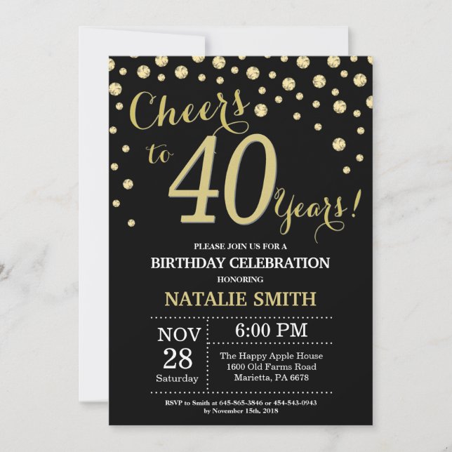 Invitation Diamant noir et or 40e anniversaire (Devant)
