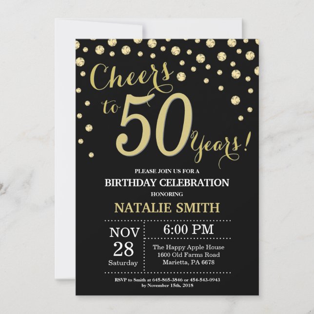 Invitation Diamant noir et or 50e anniversaire (Devant)