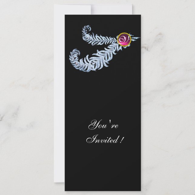 Invitation DIAMANT PLUMES MONOGRAMME, rubis rouge, rose (Devant)