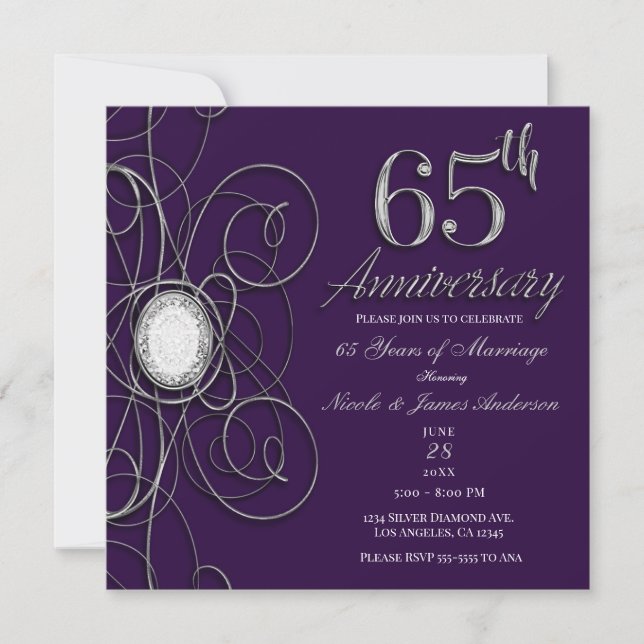 Invitation Diamant pourpre et argent 65 65e anniversaire (Devant)