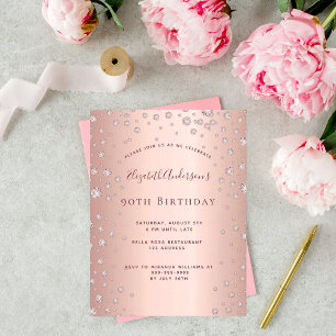 Invitation diamant rose or pour fête de 90 ans