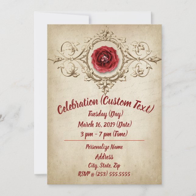 Invitation Diamant Rose vintage victorien Customisé (Devant)