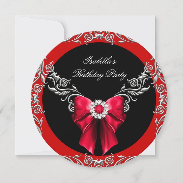 Invitation Diamant Rouge Arc Argent Noir Fête d'anniversaire  (Devant)