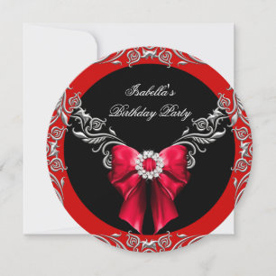 Invitation Diamant Rouge Arc Argent Noir Fête d'anniversaire