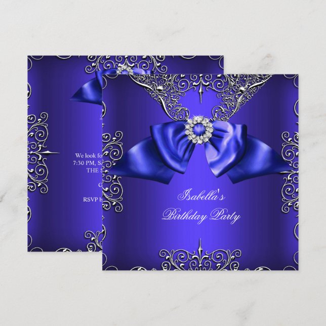 Invitation Diamant Royal Bleu Violet Argent Élégant Anniversa (Devant / Derrière)