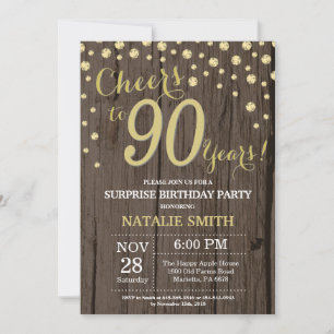 Invitation Diamant Rustique Bois Or 90e Anniversaire