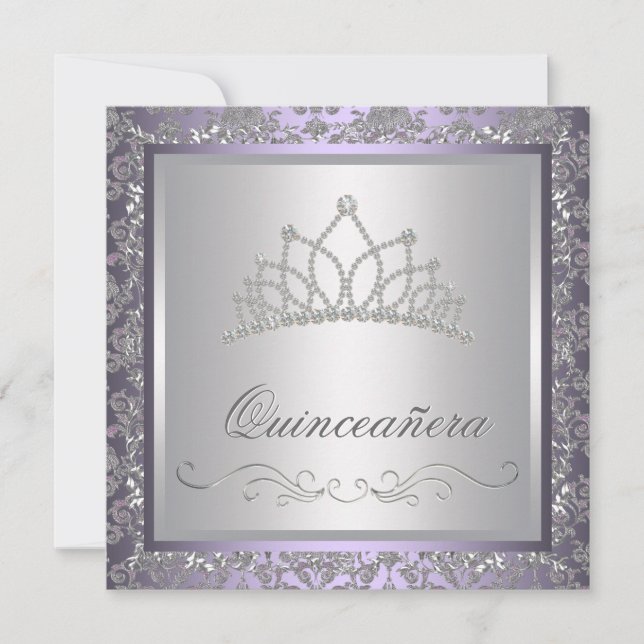 Invitation Diamant Tiara Purple Quinceanera (Devant)