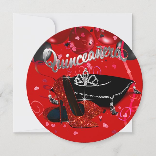 Invitation Diamant Tiara Quinceanera rouge et noire (Devant)