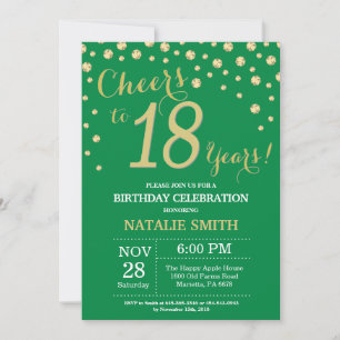 Invitation Diamant vert et or 18e anniversaire