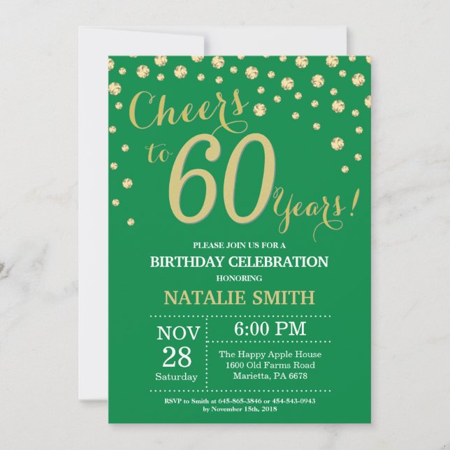 Invitation Diamant vert et or 60e anniversaire (Devant)