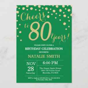 Invitation Diamant vert et or 80e anniversaire