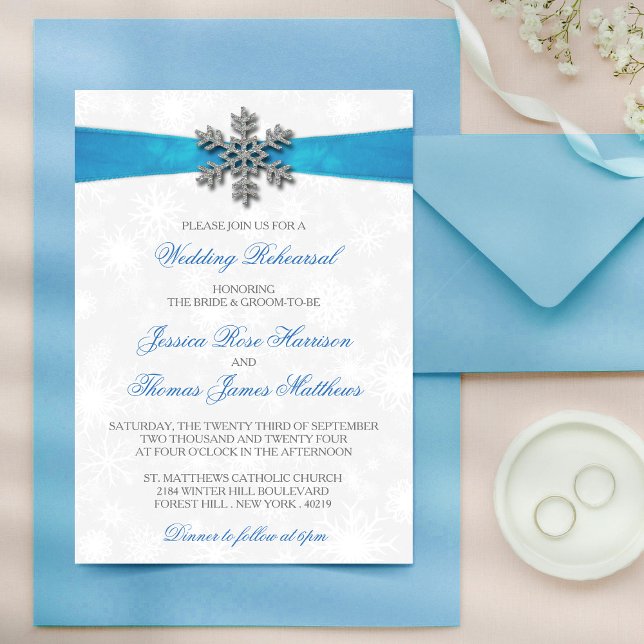 Invitation Diamante Snowflake & Blue Ribbon Mariage d'hiver (Créateur téléchargé)
