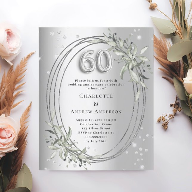 Invitation diamantée argentée pour les 60 ans de m (Créateur téléchargé)