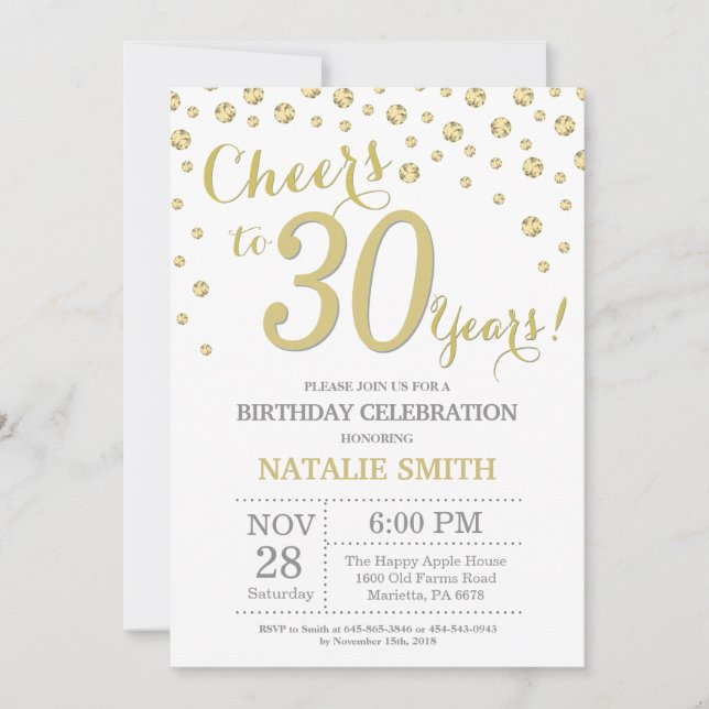 Invitation diamantée avec paillettes dorées pour 3 (Devant)