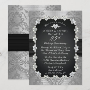 Invitation Diamants   25e anniversaire du Mariage d'argent de