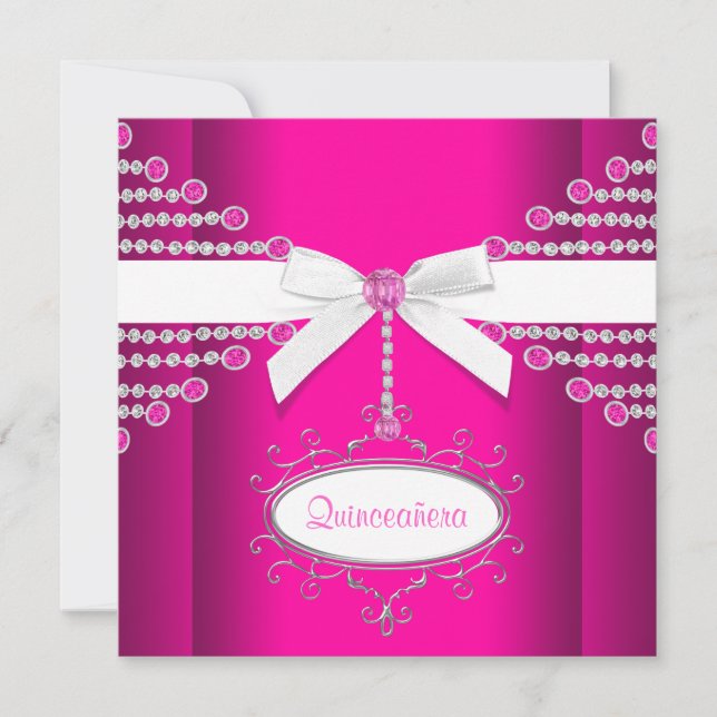 Invitation Diamants Arc Rose Chaud Quinceanera (Devant)