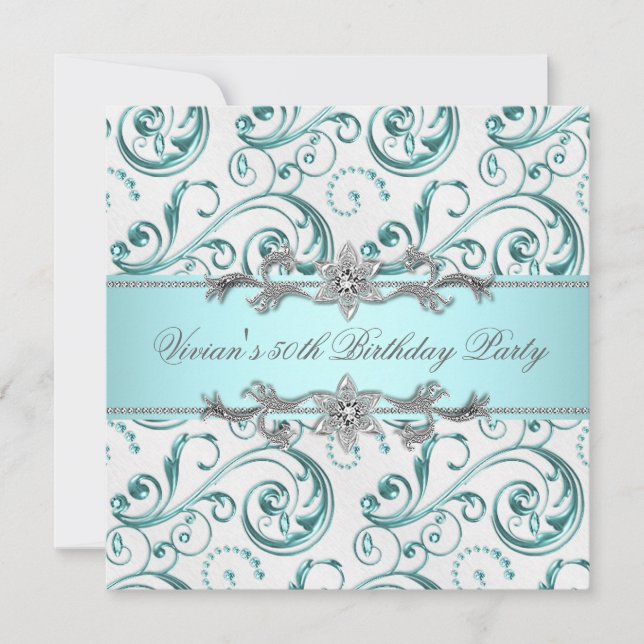 Invitation Diamants Argent Bleu Fête Toutes Occasions (Devant)