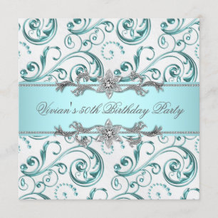 Invitation Diamants Argent Bleu Fête Toutes Occasions