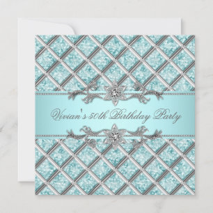 Invitation Diamants Argent Bleu Toutes Occasion Fête Invitati