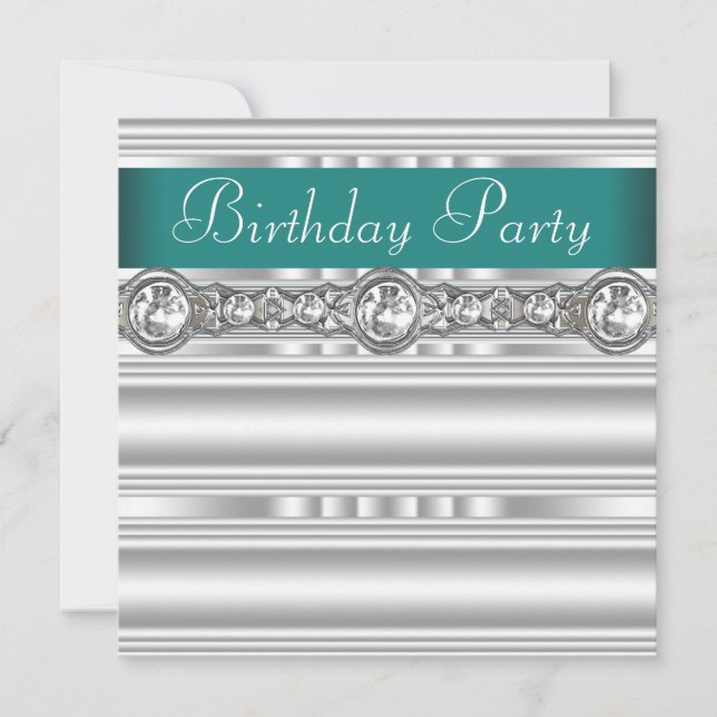 Invitation Diamants Argent Jade Vert Fête d'anniversaire pour (Devant)