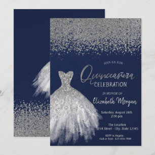 Invitation Diamants Argent, Robe à Paillettes Bleue pour Quin