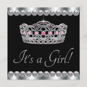 Invitation Diamants Argent Tiara Rose Baby shower noir