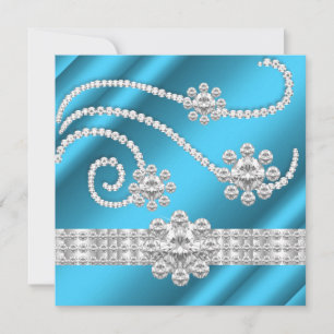Invitation Diamants Bijou Bleu Élégant Fête d'Anniversaire Ar