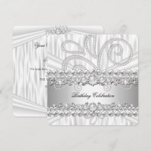 Invitation Diamants Blanc Argent Perle Elégante Fête d'Annive
