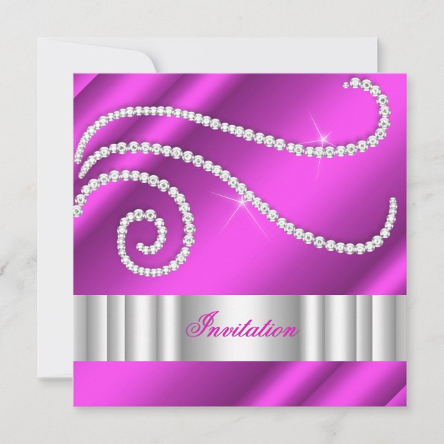 Invitation Diamants Blanc Rose Chaud Argent Anniversaire (Devant)