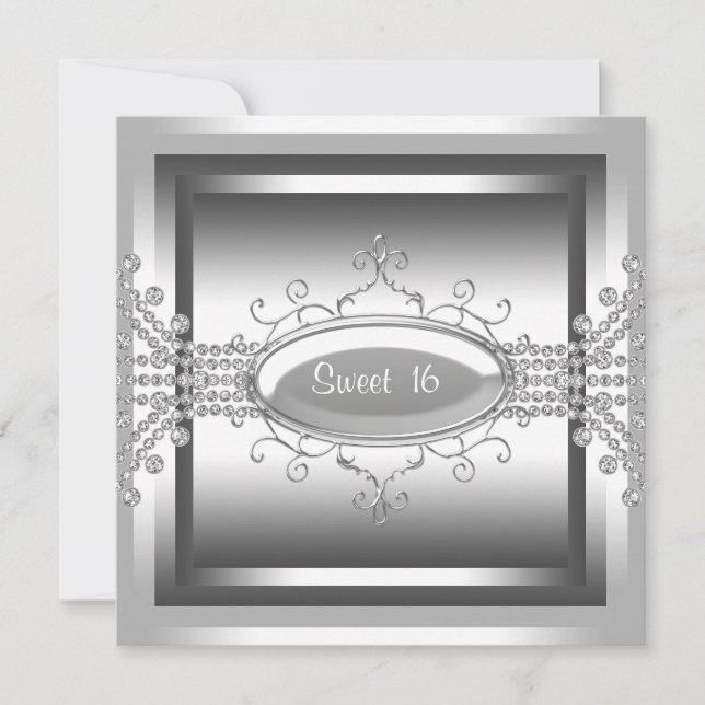 Invitation Diamants Blancs Fête d'anniversaire Sweet 16 Blanc (Devant)