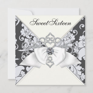 Invitation Diamants Blancs Fête d'anniversaire Sweet 16 Noir 