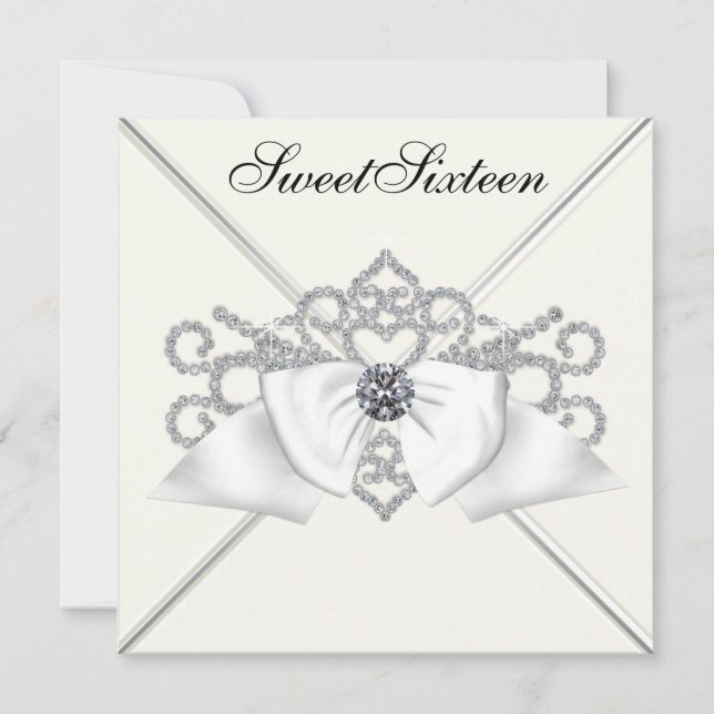 Invitation Diamants Blancs Fête d'anniversaire Sweet 16 Noir  (Devant)