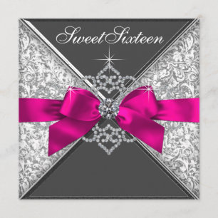 Invitation Diamants blancs Hot rose Sweet 16 Anniversaire