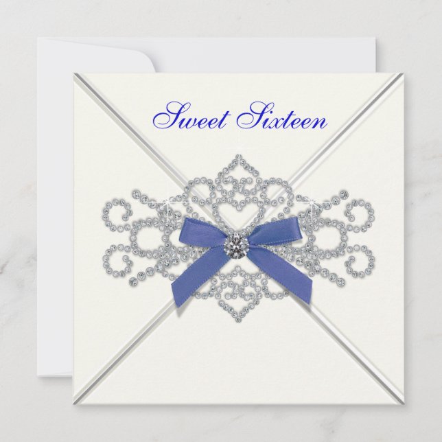 Invitation Diamants blancs Marine Bleu Sweet 16 Anniversaire (Devant)