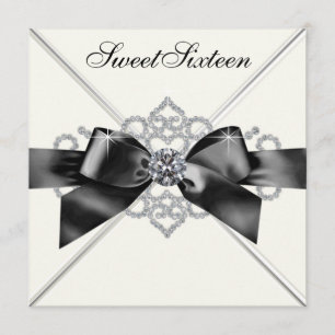 Invitation Diamants blancs Noir Blanc Douceur 16 Anniversaire