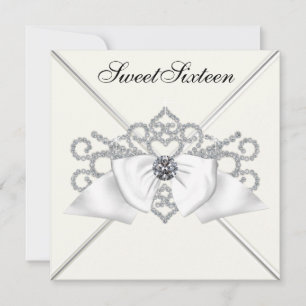 Invitation Diamants blancs Noir Blanc Douceur 16 Anniversaire