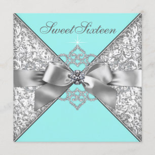 Invitation Diamants blancs Parti d'anniversaire bleu Turquois