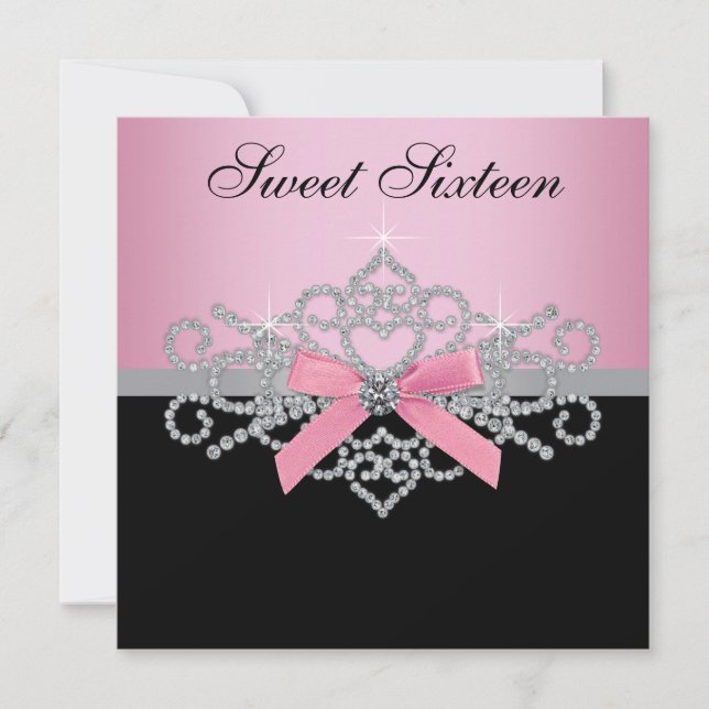 Invitation Diamants Blancs Rose Noir Fête d'anniversaire Swee (Devant)