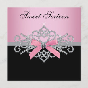 Invitation Diamants Blancs Rose Noir Fête d'anniversaire Swee