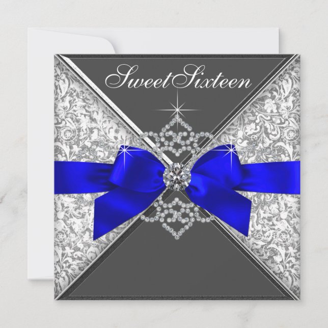 Invitation Diamants blancs Royal Blue Sweet 16 Anniversaire (Devant)