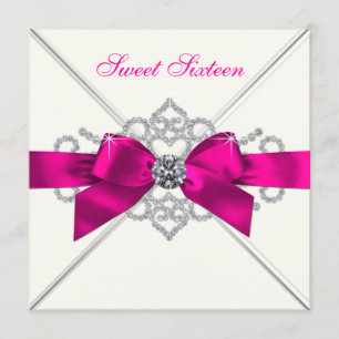 Invitation Diamants blancs Sucré rose chaud 16 parties